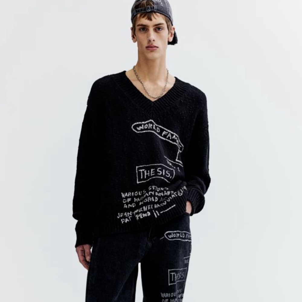 H&M Basquiat Loose Fit V-Neck Sweater